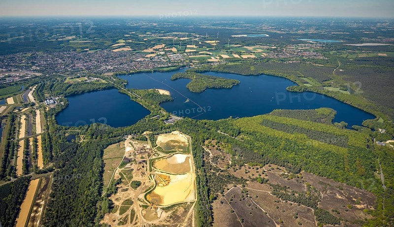 Aerial view, Haltern reservoir, Haltern am See, Münsterland, Ruhr area, North Rhine-Westphalia, Germany, DE, Europe, aerial view, aerial photography, aerial photography, lake, reservoir, south basin, overview, bird's-eye view, overview