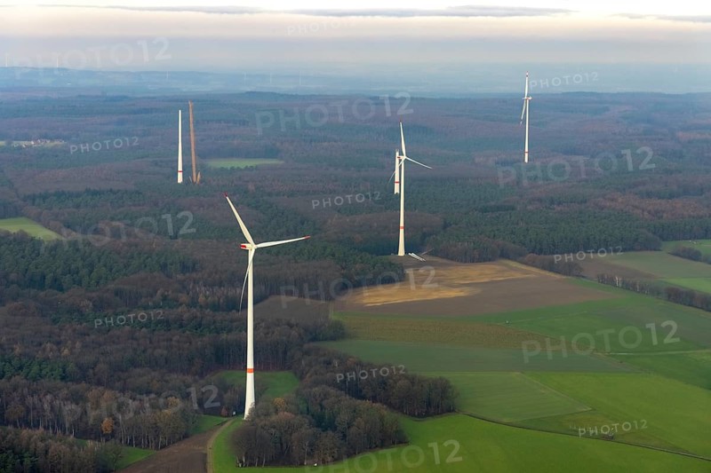 HALTERN AM SEE 16.12.2020 Wind turbines (WEA) in a forest and woodland area in Haltern am See in the state of North Rhine-Westphalia, Germany // Wind turbine windmills (WEA) in a forest area in Haltern am See in the state North Rhine-Westphalia, Germany. Photo: Hans Blossey