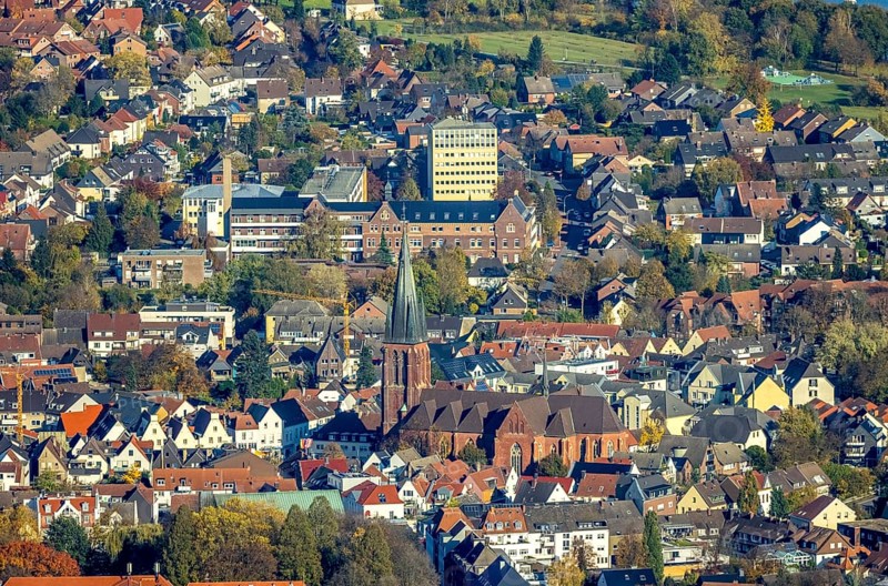 Aerial view, Old Town, St. Sixtus Church, St. Sixtus Hospital, historical buildings, Haltern am See, Ruhr area, North Rhine-Westphalia, Germany