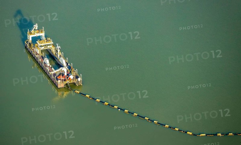 Aerial view of the Silbersee with quartz sand extraction in a forest area in the district Lehmbraken in Haltern am See in the Ruhr area in North Rhine-Westphalia, Germany, motorway A43, swimming lake, boat, DE, Europe, Haltern am See, aerial view, aerial photography, aerial photography, North Rhine-Westphalia, quartz sand extraction, Ruhr area, lake, overview, bird's eye view, forest area, birds-eyes view, overview