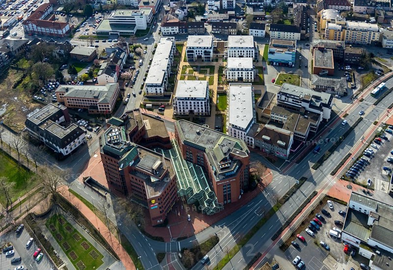 Aerial view, residential area, Museumsquartier between Sedanstraße / Am Stadtbad / Friedrichstraße, location of the former indoor swimming pool, Hamm, Ruhr area, North Rhine-Westphalia, Germany, DE, Europe, birds-eyes, view, aerial photograph, aerial photography, aerial photography, overview, overview, bird's eye view, living, flat, houses, residential buildings, housing estate, settlement
