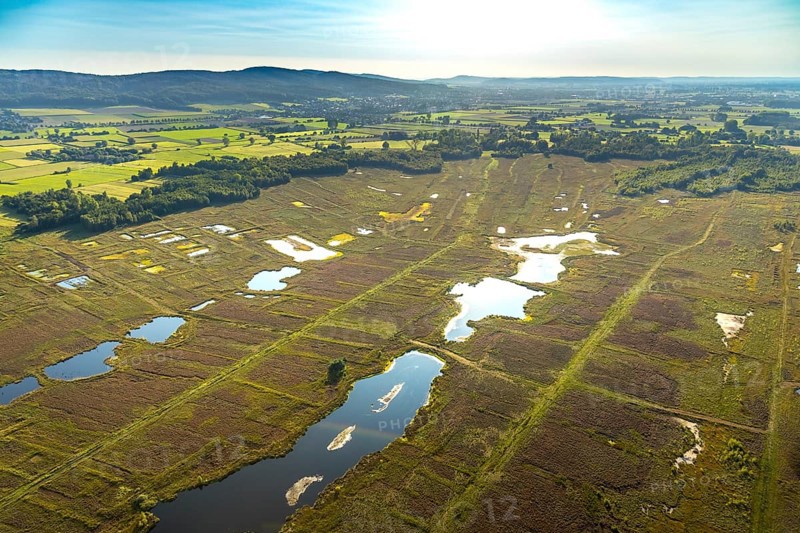 Aerial photo, Großes Torfmoor, Gehlenbeck, Hille, Lübbecke, Ostwestfalen-Lippe, OWL, North Rhine-Westphalia, Germany, DE, Europe, Hiller Moor, raised bog, aerial photo, aerial photography, aerial photography, moor, nature reserve Großes Torfmoor, Nettelstedter Moor, OWL book, OWL book, Ostwestfalen book, Torfmoor Lübbecke, overview, bird's eye view, birds-eyes view, overview