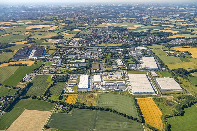 Aerial photo, Rhynern industrial estate on the A2 motorway, Rhynern, Hamm, Ruhr area, North Rhine-Westphalia, Germany, DE, Europe, birds-eyes view, aerial photo, aerial photography, aerial photography, overview, bird's eye view
