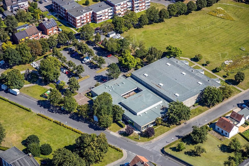 Aerial photo, Sachsen-Halle, conversion, remodelling, Heessen, Hamm, Ruhr area, North Rhine-Westphalia, Germany, DE, Europe, birds-eyes, view, aerial photography, aerial photography, overview, overview, bird's eye view, Hamm-Heessen, event hall, venue, events