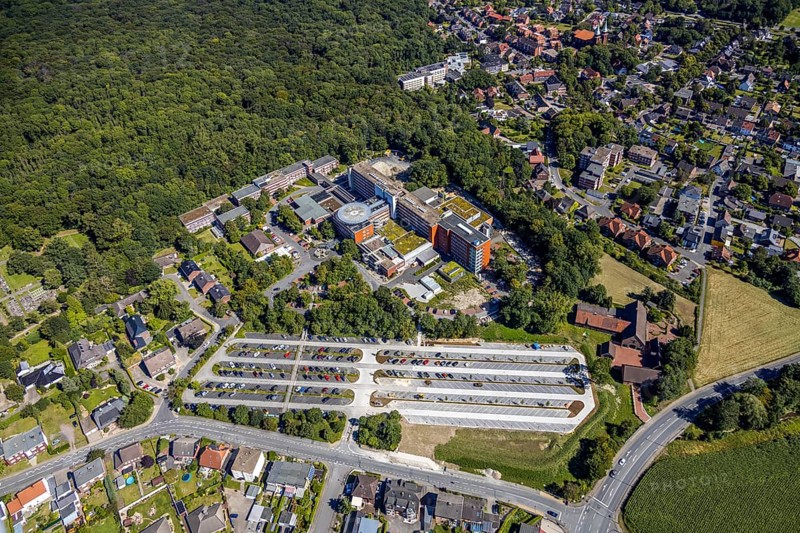 Aerial photo, Barbara-Klinik, new car parks, helipad, Heessen, Hamm, Ruhr area, North Rhine-Westphalia, Germany, DE, Europe, birds-eyes, view, aerial photography, aerial photography, overview, overview, bird's eye view, health, care, doctors, medicine, surgery, therapy
