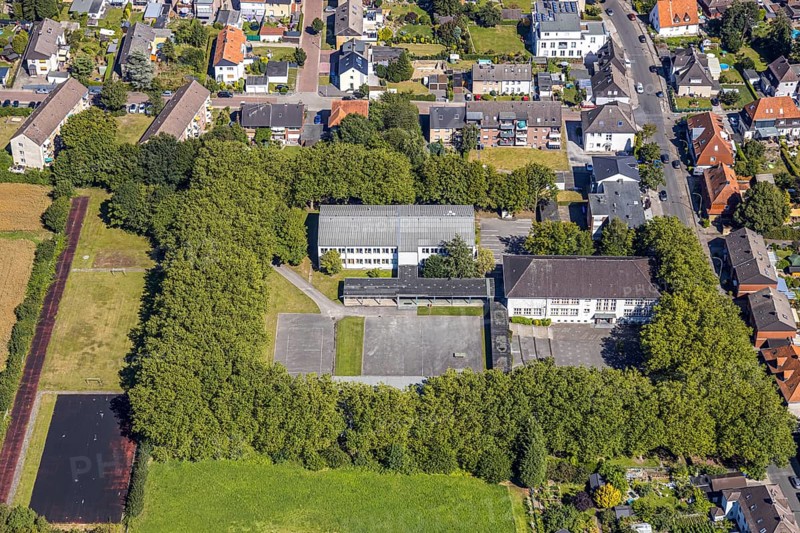 Aerial photo, secondary school Martin-Luther-Schule, environment Bockelweg, Hamm, Ruhr area, North Rhine-Westphalia, Germany, DE, Europe, birds-eyes, view, aerial photography, aerial photography, overview, overview, bird's eye view, education, pupils, college, training, school year, homework, class, year group, education, pedagogy