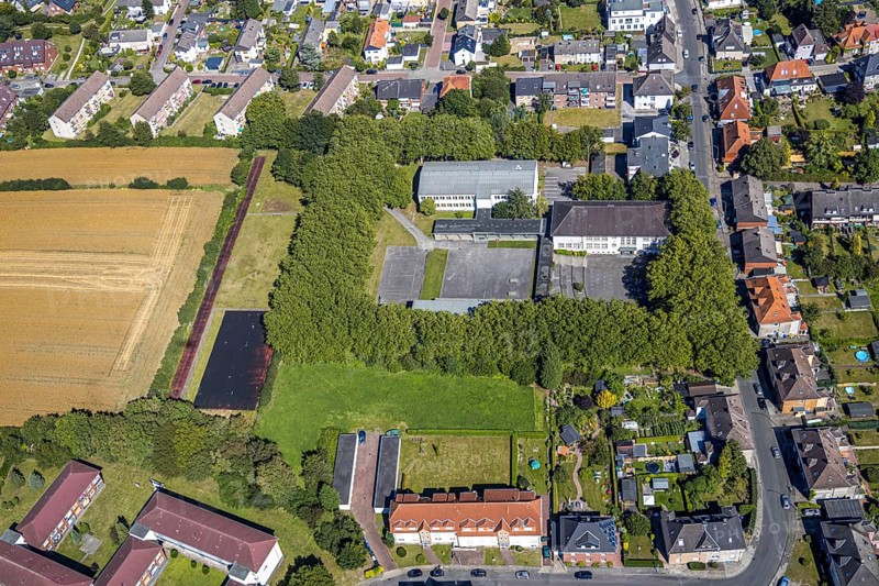 Aerial photo, secondary school Martin-Luther-Schule, environment Bockelweg, Hamm, Ruhr area, North Rhine-Westphalia, Germany, DE, Europe, birds-eyes, view, aerial photography, aerial photography, overview, overview, bird's eye view, education, pupils, college, training, school year, homework, class, year group, education, pedagogy