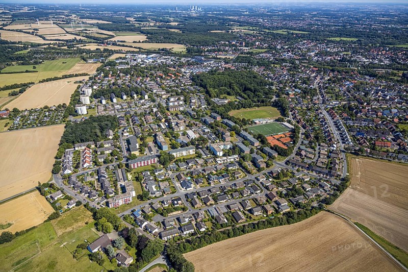 Aerial view, settlement Dasbeck, Heessen, Hamm, Ruhr area, North Rhine-Westphalia, Germany, DE, Europe, birds-eyes, view, aerial photograph, aerial photography, aerial photography, overview, bird's eye view, Hamm-Heessen, living, flat, houses, residential buildings, housing estate, settlement