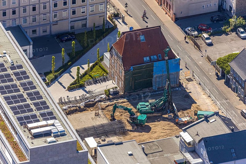 Aerial view, construction site, new building, Pressehaus Westfälischer Anzeiger, Radio Lippewelle, Hamm, Ruhr area, North Rhine-Westphalia, Germany, DE, Europe, birds-eyes, view, aerial photography, aerial photography, overview, overview, bird's eye view, press, newspaper, news, information, daily newspaper, radio station, radio programme, modedration, music, news, hits, charts
