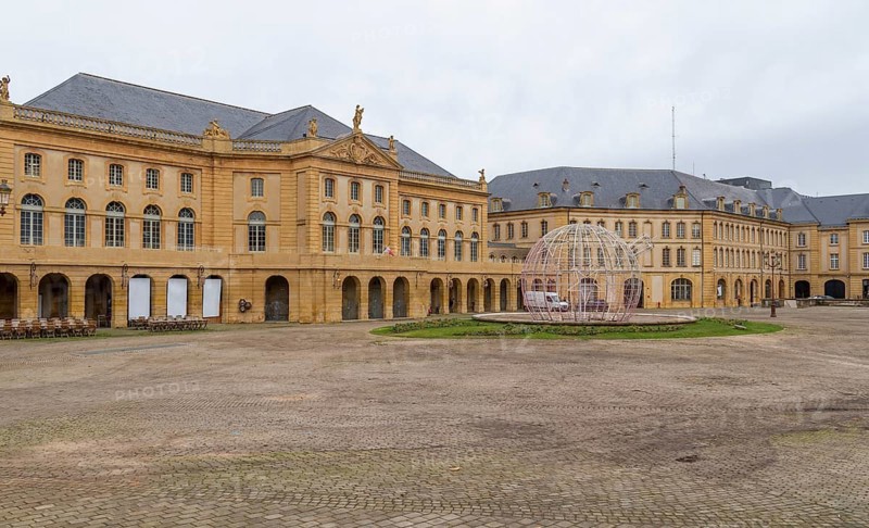 Scenery around the Comedy square with opera house in Metz, a city in the Lorraine region of France