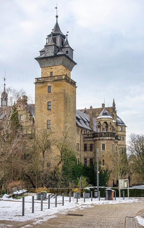 Scenery around Neuenstein Castle in Hohenlohe at winter time