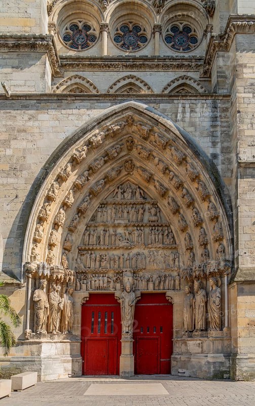 Portal of the north transept at the Reims Cathedral in Reims, the most populous city in the French department of Marne