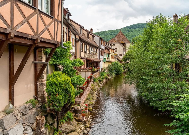 Waterside impression of Kaysersberg, a historical town and former commune in Alsace in northeastern France