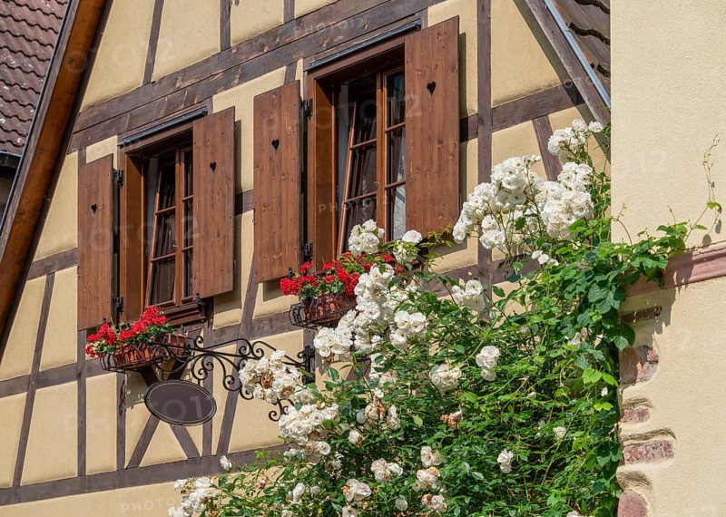 Architectural detail seen in Kaysersberg, a historical town and former commune in Alsace in northeastern France