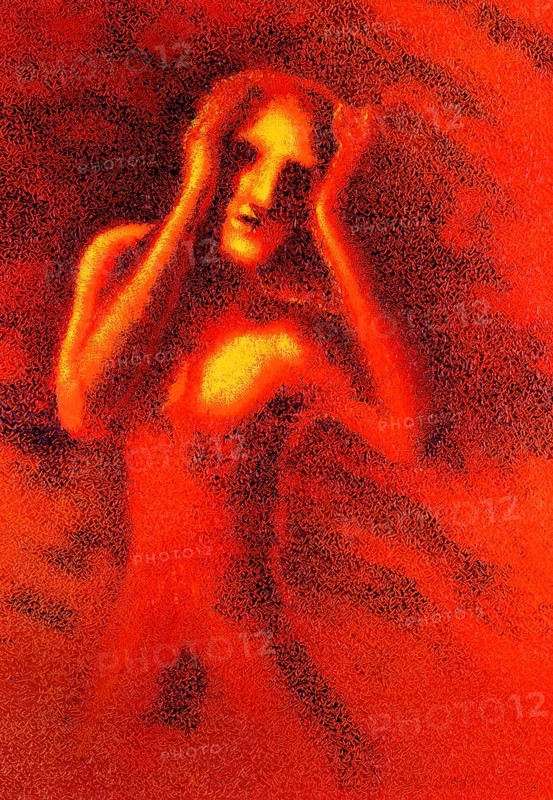 Picture painted by me showing a worrying man in red ambiance