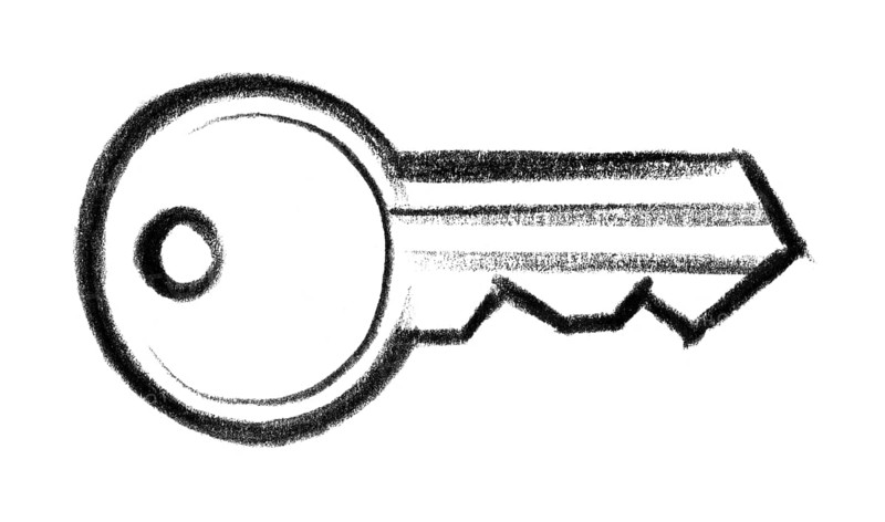 Crayon-sketched illustration of a key