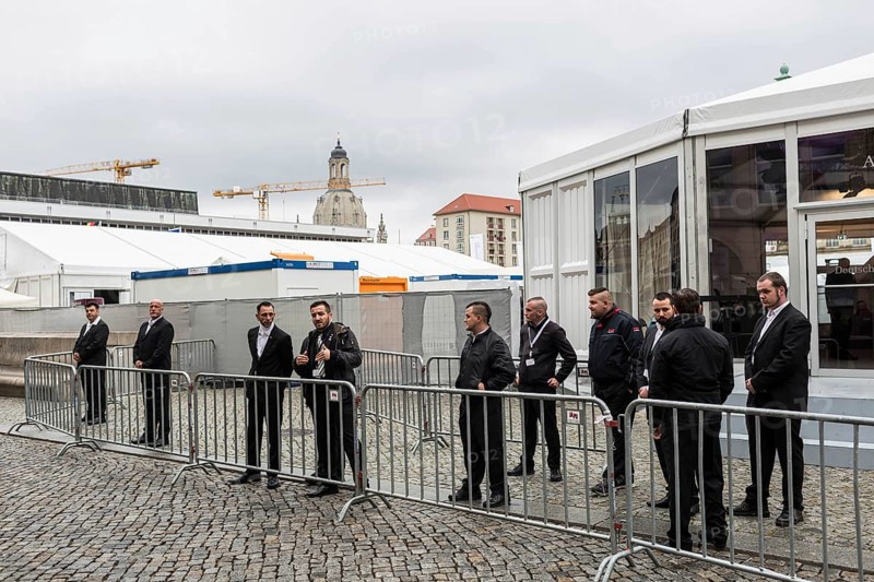 DEU Germany Germany Dresden Celebration of German unity in the 26th year of reunification Security personnel in front of the Bundesrat tent