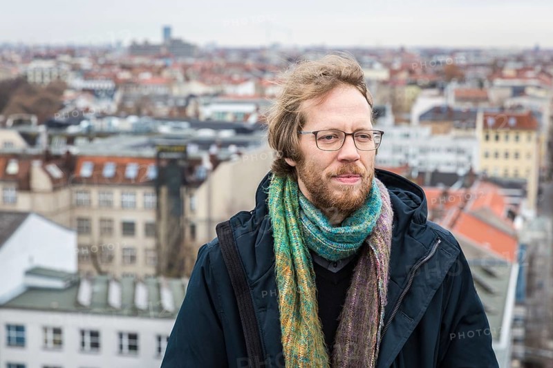 DEU Germany Germany Berlin The city councillor for Kreuzberg-Friedrichshain, Florian Schmidt, poses on the roof of the old town hall in Kreuzberg