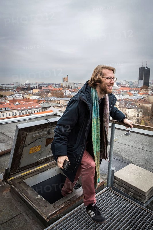 DEU Germany Germany Berlin The city councillor for Kreuzberg-Friedrichshain, Florian Schmidt, poses on the roof of the old town hall in Kreuzberg
