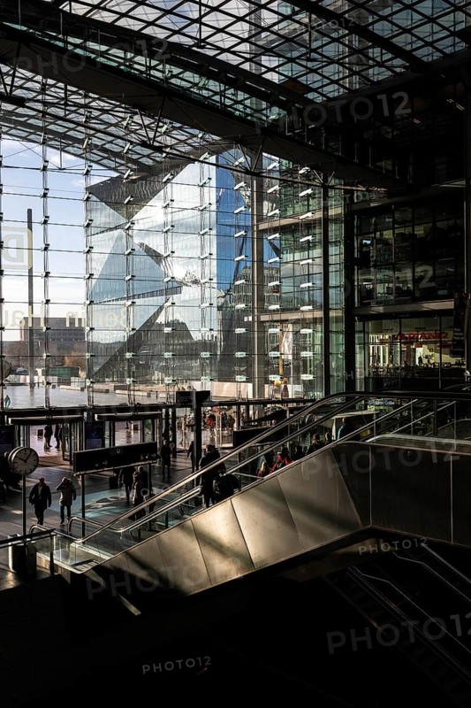 DEU Germany Germany Berlin The new building, the Cube, can be seen through the windows of the main railway station on Washingtonplatz