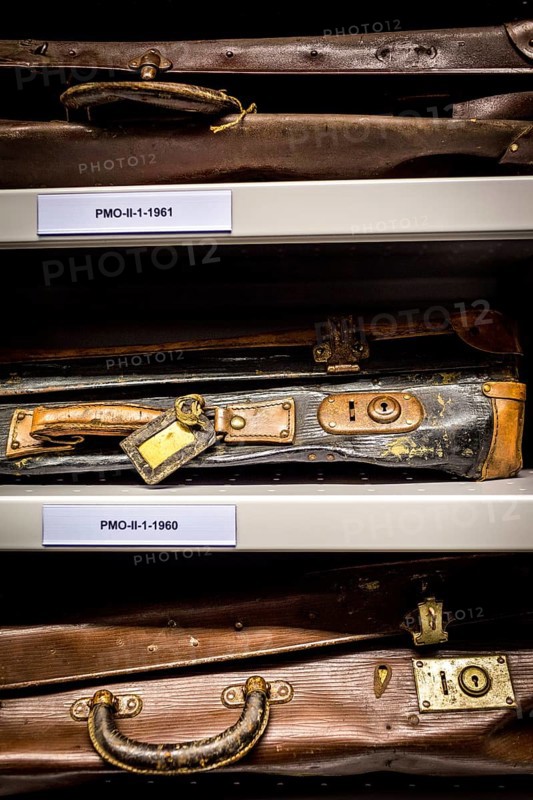 POL Poland Auschwitz Photo series about the memorial site of the former Auschwitz-Birkenau concentration camp. Storage of artefacts, here suitcases, in the conservation laboratory. POL Poland Auschwitz Scenes at the Holocaust Memorial .Preserving laboratories with historical items.Work on suitcases. Each year more than 2 million visitors are touring through the remains of the former German Nazi concentration and extermination camp Auschwitz-Birkenau. More than 1, 1 million people have been killed here between 1940 and 1945