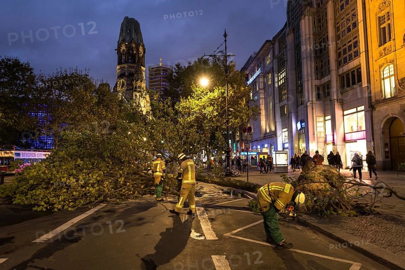 DEU Germany Germany Berlin Fire brigade operation on Kurfürstendamm. Storm Xavier had caused trees to fall onto the street