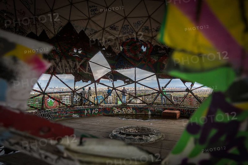 DEU Germany Germany Berlin View through the tattered interceptors on the site of the former American surveillance station on the Teufelsberg