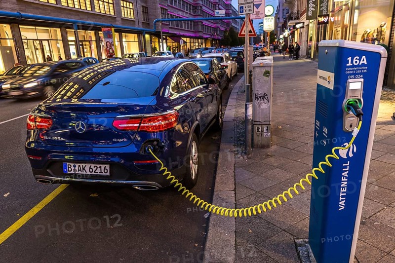 DEU Germany Germany Berlin A Mercedes Benz electric car at a Vattenfall charging station in Charlottenburg