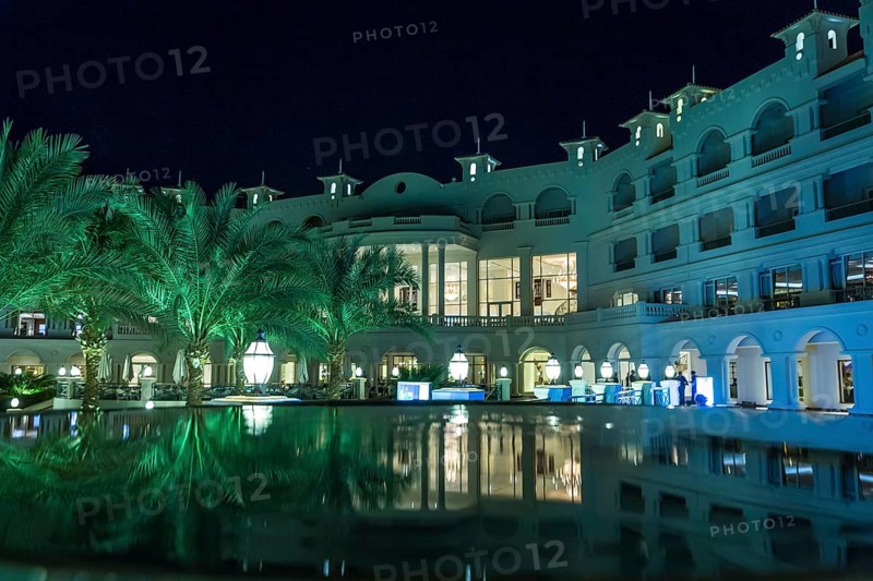 Egypt Hurghada Hotel with reflection in the water of a fountain