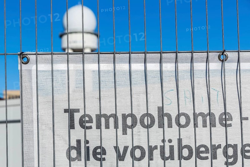 DEU Germany Germany Berlin A newly designed container village for refugees, the 'Tempohome', at the former Tempelhof airport in the city centre