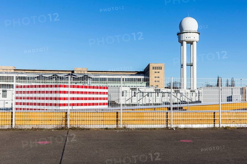 DEU Germany Germany Berlin A newly designed container village for refugees, the 'Tempohome', at the former Tempelhof airport in the city centre
