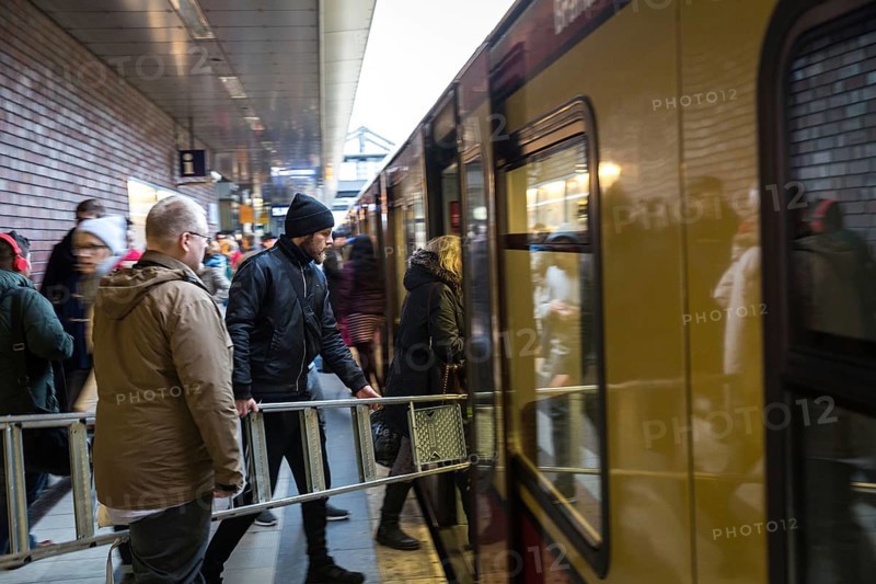 DEU Germany Germany Berlin Scenes in and around the S-Bahn.man travelling with ladder at Gesundbrunnen station