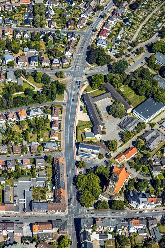 Aerial view, Ludwig-Erhard-Straße, Alleestraße, Ahornallee, between Werler Straße and Hamm, Ruhr area, North Rhine-Westphalia, Germany, Hamm, DE, Europe, birds-eyes view, aerial photograph, aerial photography, aerial photography, overview, overview, bird's eye view
