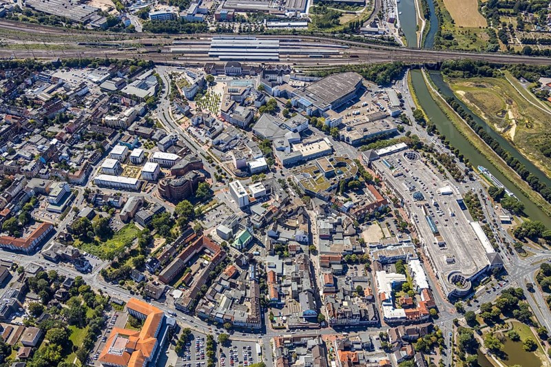 Aerial view, Hamm-Mitte, southern centre with Goethestraße, Hamm, Ruhr area, North Rhine-Westphalia, Germany, DE, Europe, birds-eyes view, aerial view, aerial photography, aerial photography, overview, bird's eye view