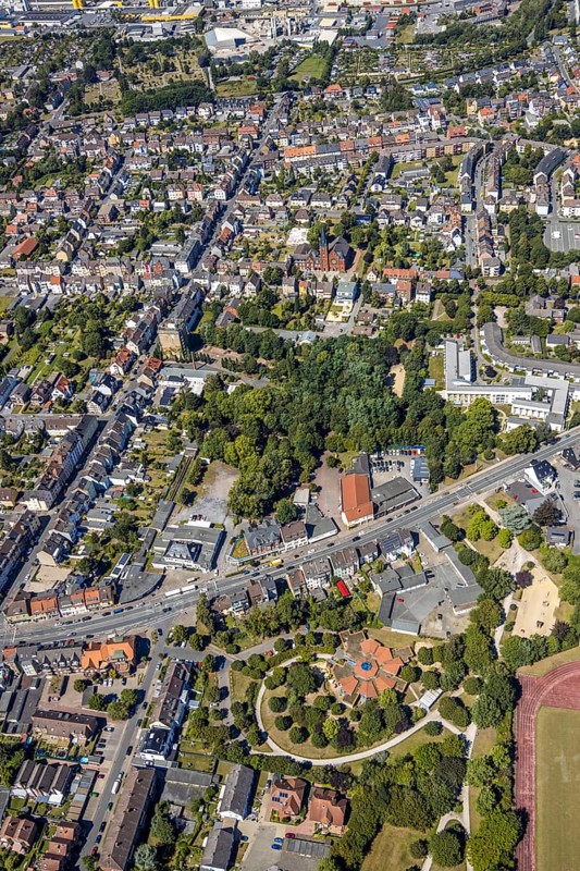Aerial view, measure north-south green link, playground Kita St.Anna to Dortmunder Straße, Hamm, Ruhr area, North Rhine-Westphalia, Germany, DE, Europe, birds-eyes view, aerial photograph, aerial photography, aerial photography, overview, overview, bird's eye view