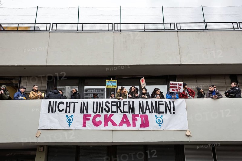 DEU Germany Germany Berlin Demonstration ' March of Women, which was organised by AFD member, the Kurdish woman Leyla Bilge. The protest was directed against the sexism of asylum seekers and the German government's immigration policy. counter-demonstrators at Hallesches Tor