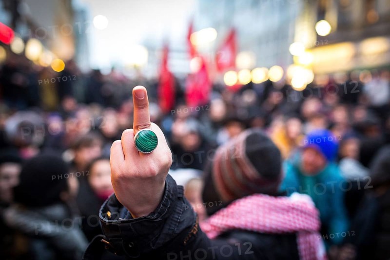 DEU Germany Germany Berlin Demonstration ' March of Women, which was organised by AFD member, the Kurdish woman Leyla Bilge. The protest was directed against the sexism of asylum seekers and the German government's immigration policy. Counter-demonstrators form a sit-in blockade at Checkpoint Charlie