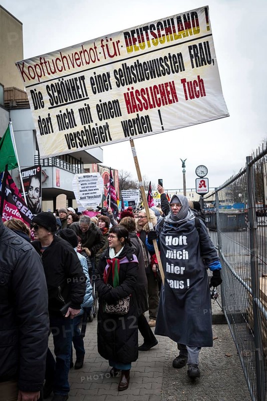 DEU Germany Germany Berlin Demonstration ' March of Women, which was organised by AFD member, Kurdish woman Leyla Bilge. The protest was directed against the sexism of asylum seekers and the German government's immigration policy