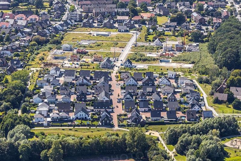 Aerial view, residential park Schulze-Everding, open space and meadow south of Horster Straße, second construction phase Berliner Straße, Bockum-Hövel, Hamm, Ruhr area, North Rhine-Westphalia, Germany, DE, Europe, birds-eyes view, aerial photograph, aerial photography, overview, bird's eye view