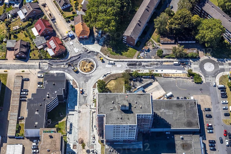 Aerial view, road construction, Baumerstrasse, Rautensteinstrasse, Friedrich-Ebert-Strasse, roundabouts, Bockum-Hövel, Hamm, Ruhr area, North Rhine-Westphalia, Germany, DE, Europe, birds-eyes view, aerial photography, aerial photography, overview, bird's eye view