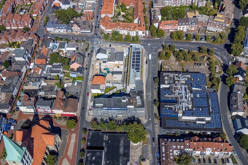 Aerial view, construction site, new building, Pressehaus Westfälischer Anzeiger, Radio Lippewelle, Hamm, Ruhr area, North Rhine-Westphalia, Germany, DE, Europe, birds-eyes, view, aerial photography, aerial photography, overview, overview, bird's eye view, press, newspaper, news, information, daily newspaper, radio station, radio programme, modedration, music, news, hits, charts