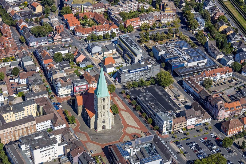 Aerial view, construction site, new building, Press House Westfälischer Anzeiger, Radio Lippewelle, Evangelische Pauluskirche, Hamm, Ruhr area, North Rhine-Westphalia, Germany, DE, Europe, birds-eyes, view, aerial photograph, aerial photography, aerial photography, overview, overview, bird's eye view, press, newspaper, news, information, daily newspaper, radio station, radio programme, modedration, music, news, hits, charts, church, religion, faith, service, fair
