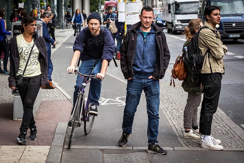 DEU Germany Germany Berlin scene with cyclists in the capital.cyclists and pedestrians get in each other's way on the cycle path at Potsdamer Platz