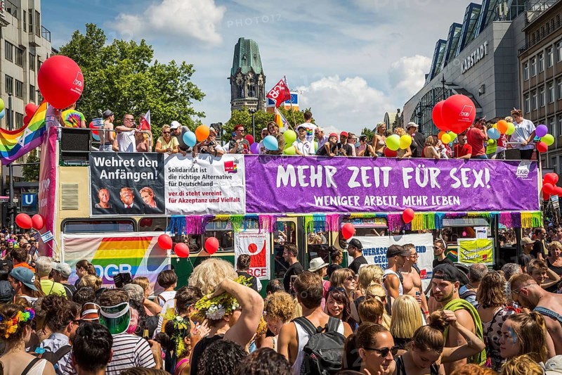 DEU Germany Germany Berlin Scenes of the Christopher Street Day CSD on a hot Saturday . Car from Verdi