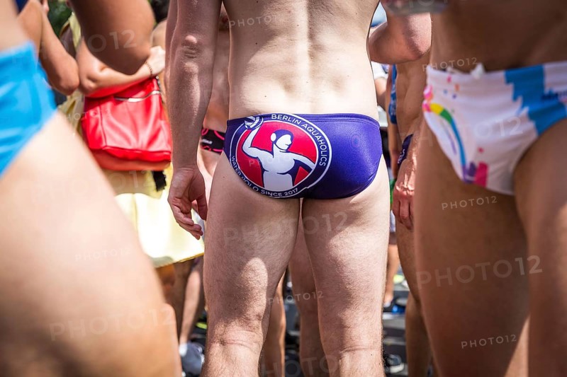DEU Germany Germany Berlin Scenes of the Christopher Street Day CSD on a hot Saturday . Swimming trunks of the Berlin Aquaholics