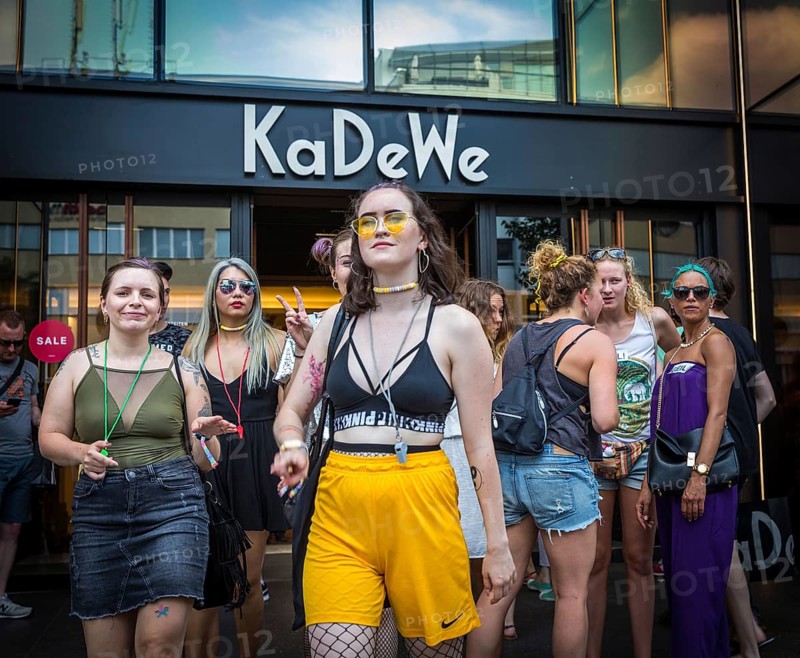 DEU Germany Germany Berlin Scenes of the Christopher Street Day CSD on a hot Saturday . At the entrance of the KaDeWe