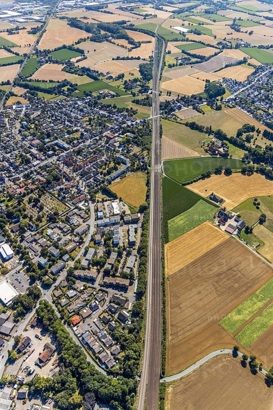 Aerial photograph, B63n South route corridor, Nordböggen, Pelkum, Hamm, Ruhr area, North Rhine-Westphalia, Germany, DE, Europe, birds-eyes view, aerial photograph, aerial photography, aerial photography, overview, bird's-eye view