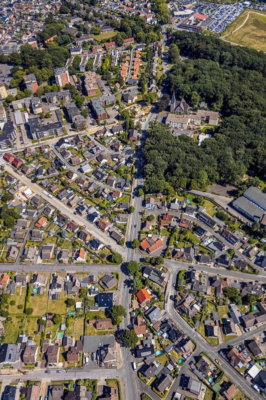 Aerial view, street Hammer Straße between Bülowstraße and Katharinenstraße Baumerstraße, Bockum-Hövel, Hamm, Ruhr area, North Rhine-Westphalia, Germany, DE, Europe, birds-eyes view, aerial view, aerial photography, aerial photography, overview, bird's eye view