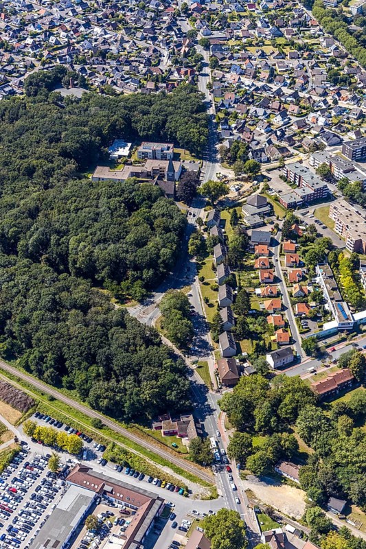 Aerial view, street Hammer Straße between Bülowstraße and Katharinenstraße Baumerstraße, Bockum-Hövel, Hamm, Ruhr area, North Rhine-Westphalia, Germany, DE, Europe, birds-eyes view, aerial view, aerial photography, aerial photography, overview, bird's eye view