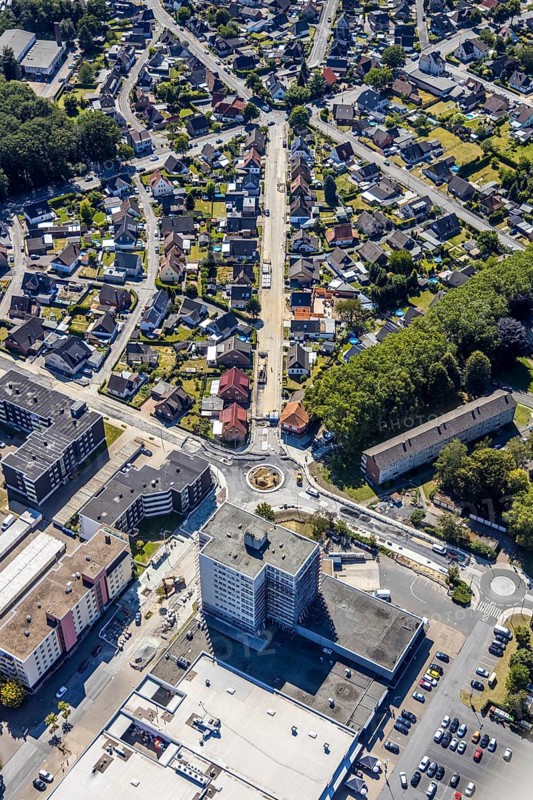 Aerial view, road construction, Baumerstrasse, Rautensteinstrasse, Friedrich-Ebert-Strasse, roundabouts, Bockum-Hövel, Hamm, Ruhr area, North Rhine-Westphalia, Germany, DE, Europe, birds-eyes view, aerial photography, aerial photography, overview, bird's eye view